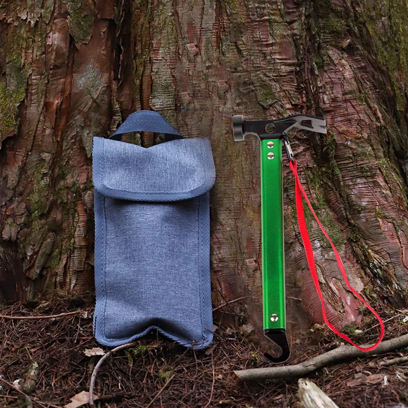 Carbon Steel Aluminum Camping Hammer, 12 Small Lightweight Three-In-One Functional Tent Stake Hammer For Hiking Kit Green