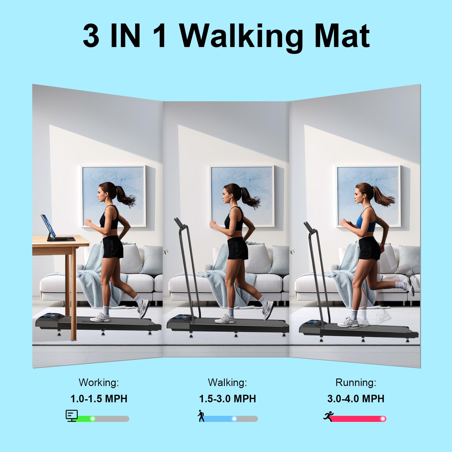 Walking With Incline Pad And Handle Bar, 3 In 1 Mini Walking Machine, 2.5Hp Low Noise Treadmill For Home With Remote Control, Tr