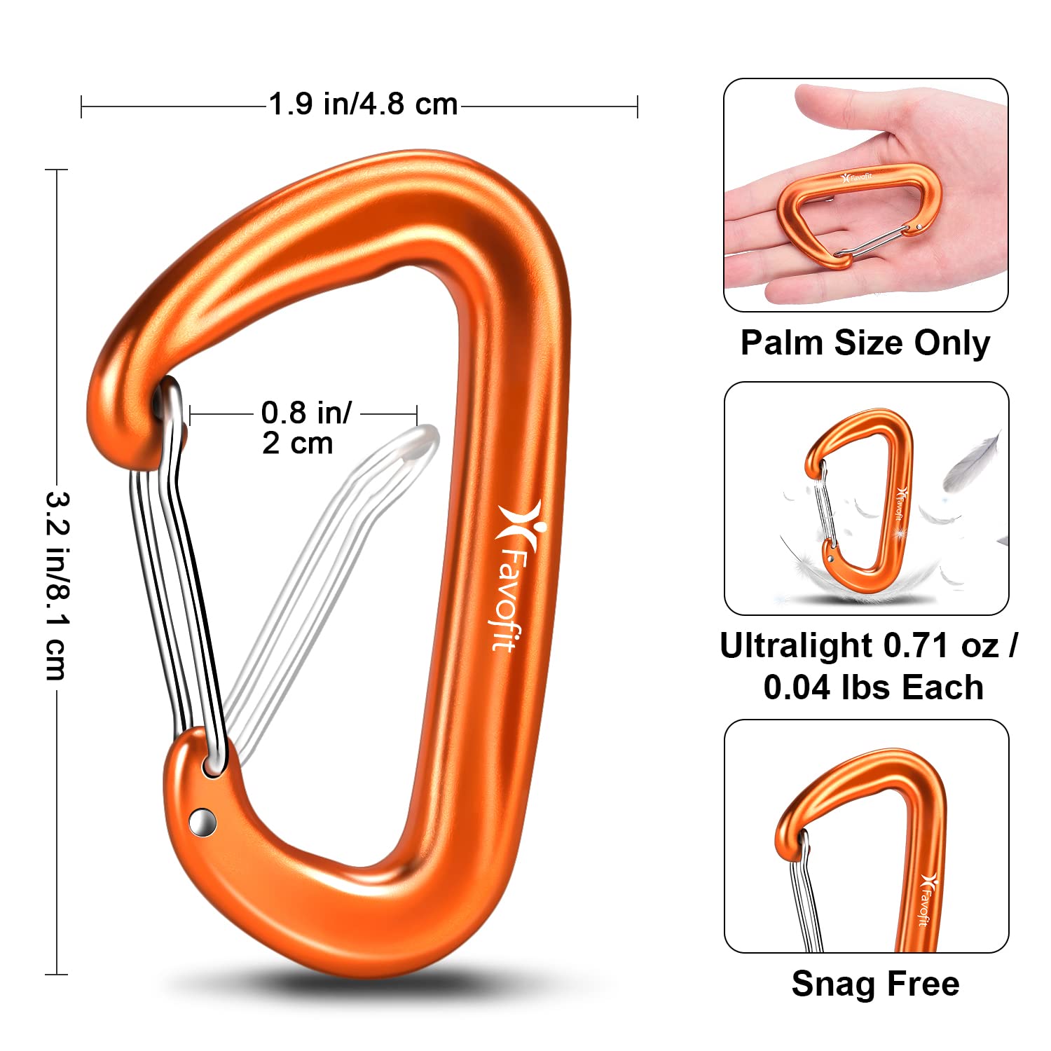 Favofit Carabiner Clips, 4 Pack, 12Kn (2697 Lbs) Heavy Duty Caribeaners For Camping, Hiking, Outdoor And Gym Etc, Small Carabine