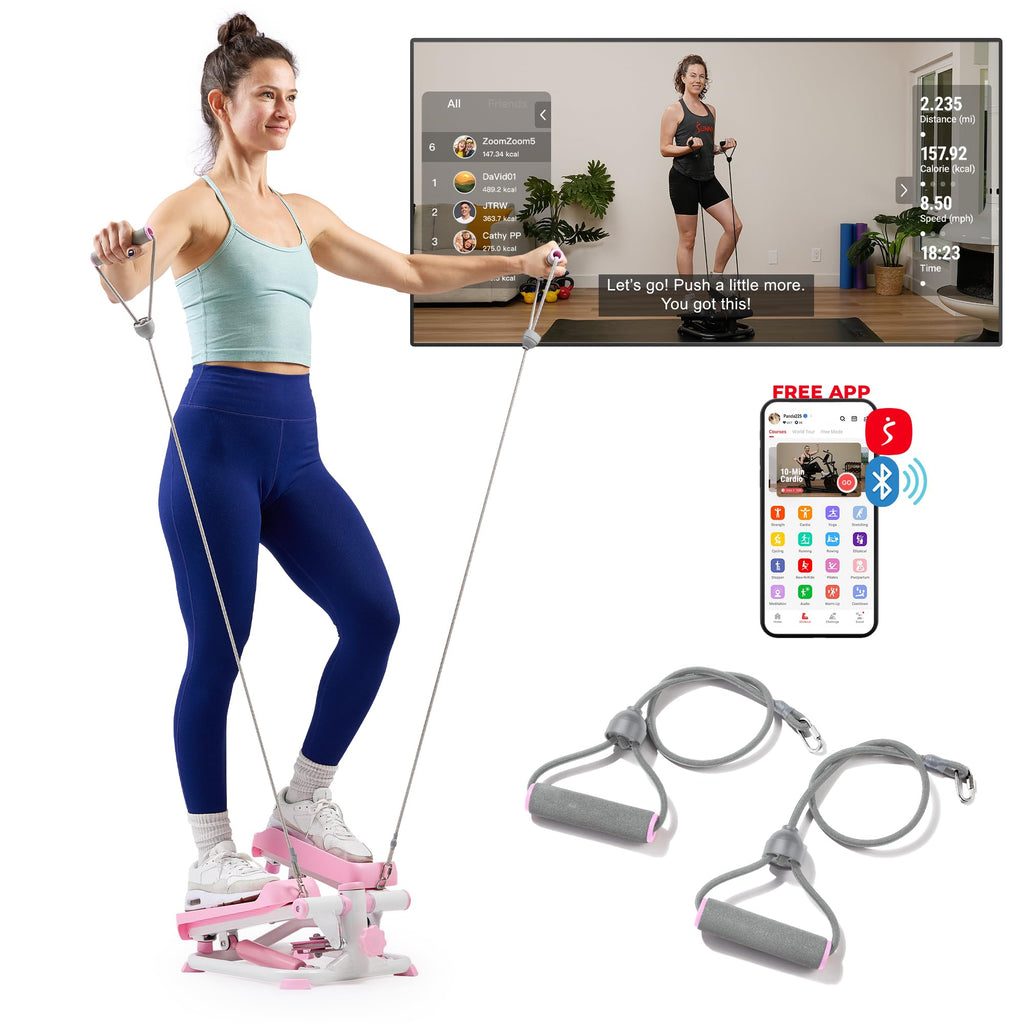 Sunny Health & Fitness Total Body 2-in-1 Stepper Machine, Total Body Workout, Adjustable Hydraulic, Resistance Bands, Non-Slip P