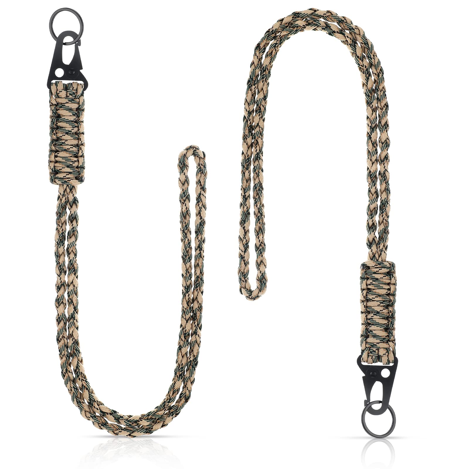 Frienda 2 Set Heavy Duty Paracord Lanyard Necklace Whistles Strap Braided 550 Keychain Lanyard for Outdoor Activities (Khaki, Gr