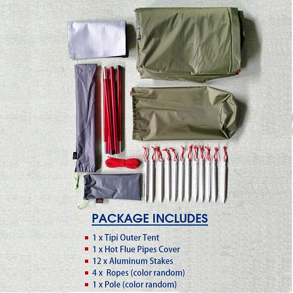4 Persons 5Lb Lightweight Tipi Hot Tent With Stove Jack, 7'3'' Standing Room, Teepee Tent For Hunting Family Team Backpacking Ca