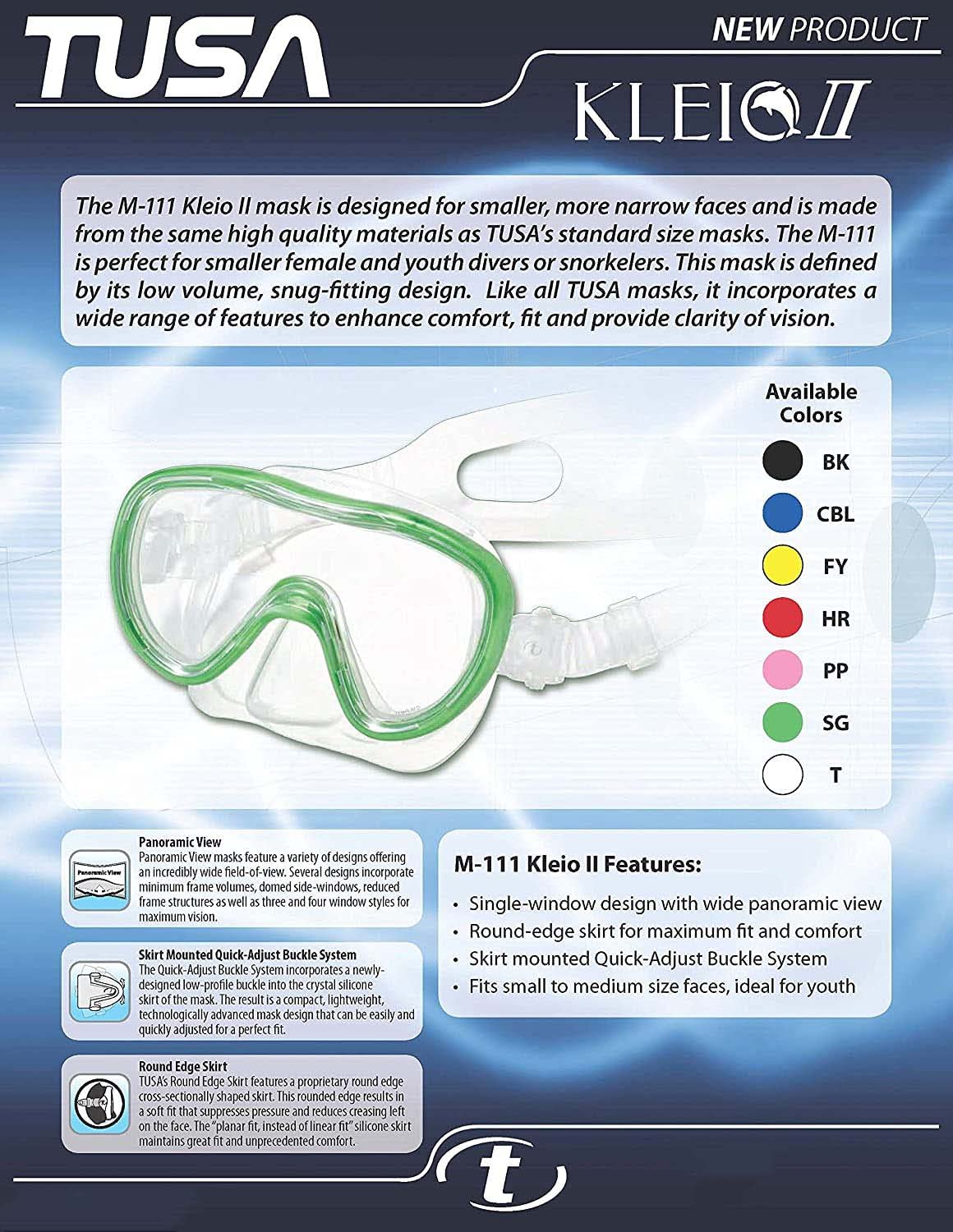 Tusa M-111 Mini Kleio Ii Scuba Diving Mask, Black