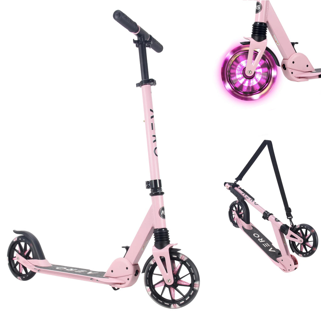 Aero Scooter for Kids 6-12 & Teens | Light Up Big Wheels & Shock Absorption | Boys Girls 2 Wheels Kick Scooter | Foldable & Heig