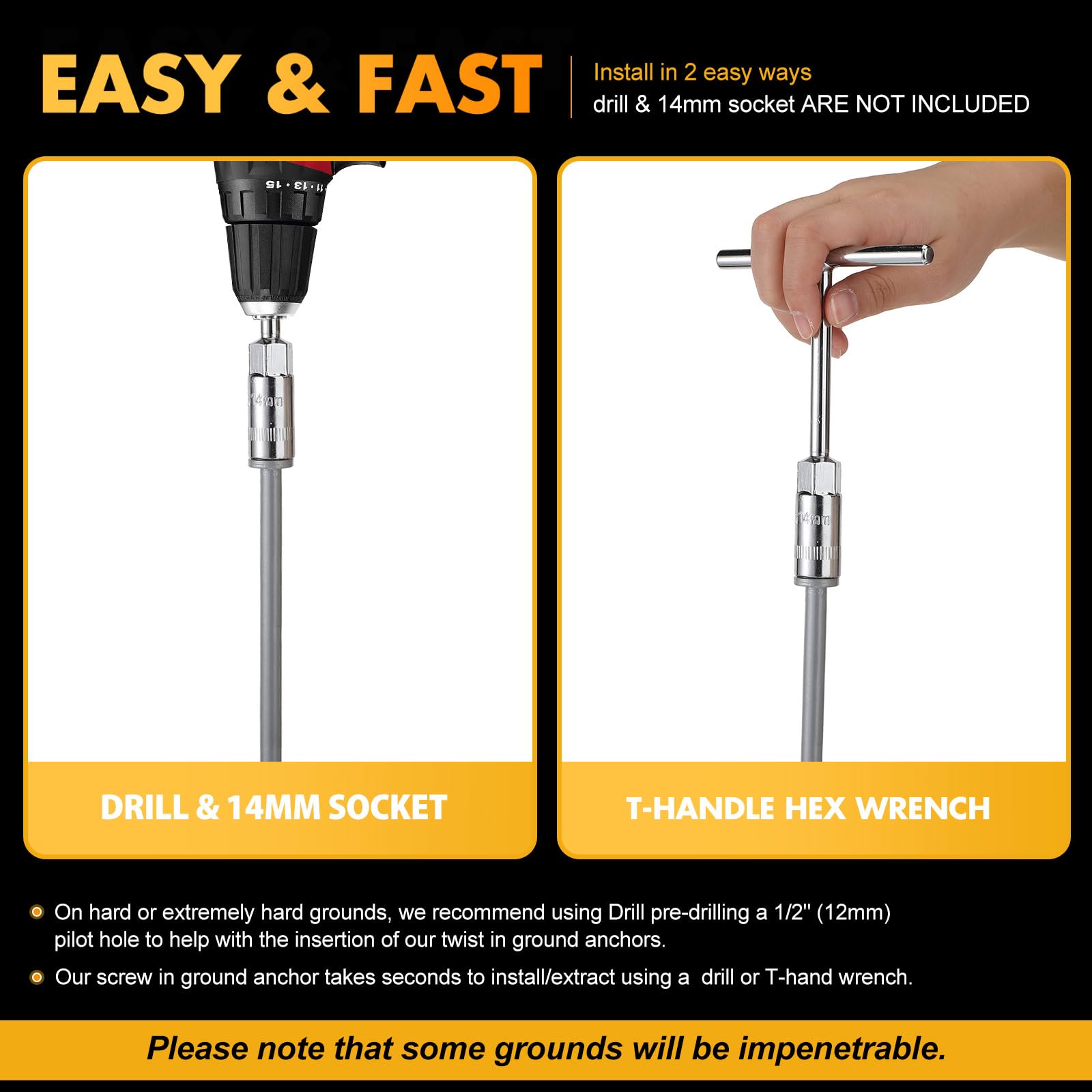 Zhengmy 24 Pcs Ground Anchors Screw In, 12 Inch Heavy Duty Tent Stakes With Trampoline Anchor Hook Ground Stakes For Camping Ten