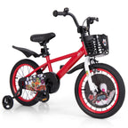 BABY JOY Kids Bike, 16 Inches Child Bike for 4-7 Years Old with Adjustable Height, Training Wheels, Storage Basket, Handbrake & 
