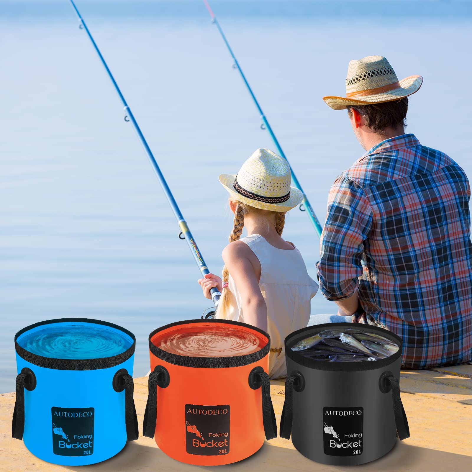 Autodeco 3 Pack Collapsible Bucket 5 Gallon Container Folding Water Bucket Portable Wash Basin For Outdoor Travelling Camping Fi