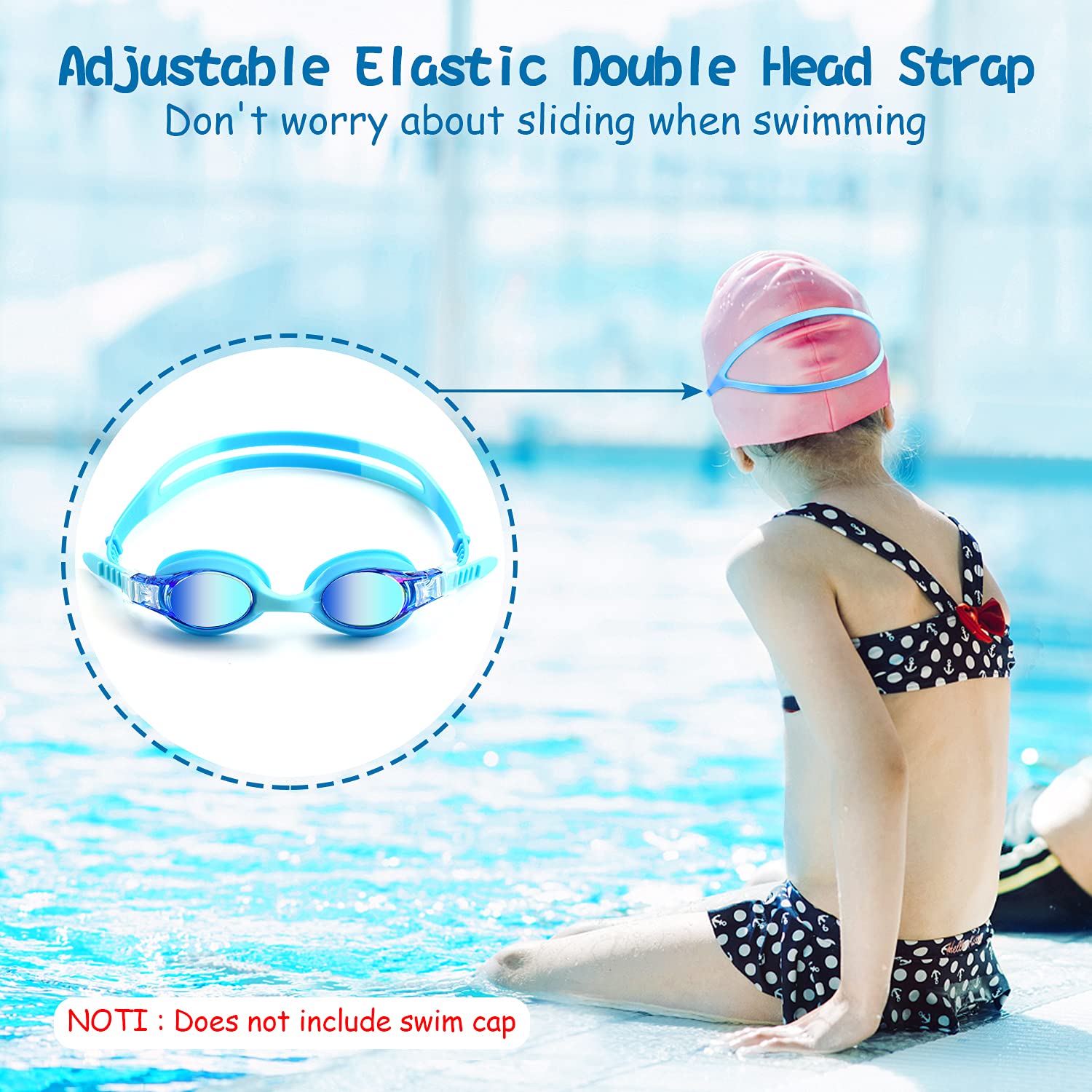 Cooloo Kids Goggles For Swimming For Age 3-15, 2 Pack Kids Swim Goggles With Nose Cover, No Leaking, Anti-Fog, Waterproof, Blue