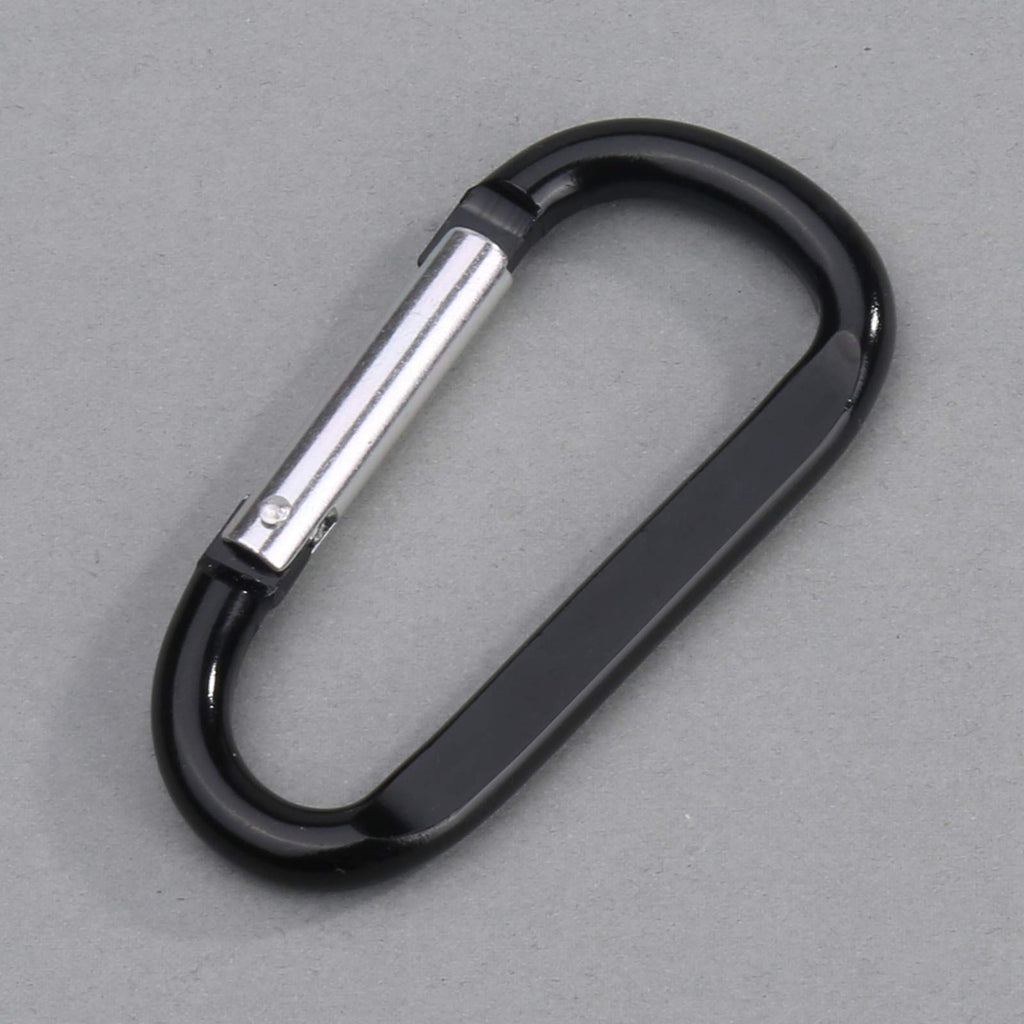 6Pcs Black Carabiner Caribeaner Clip,3'' Large Aluminum D Ring Shape Carabeaner With 6Pcs Keyring Keychain Hook
