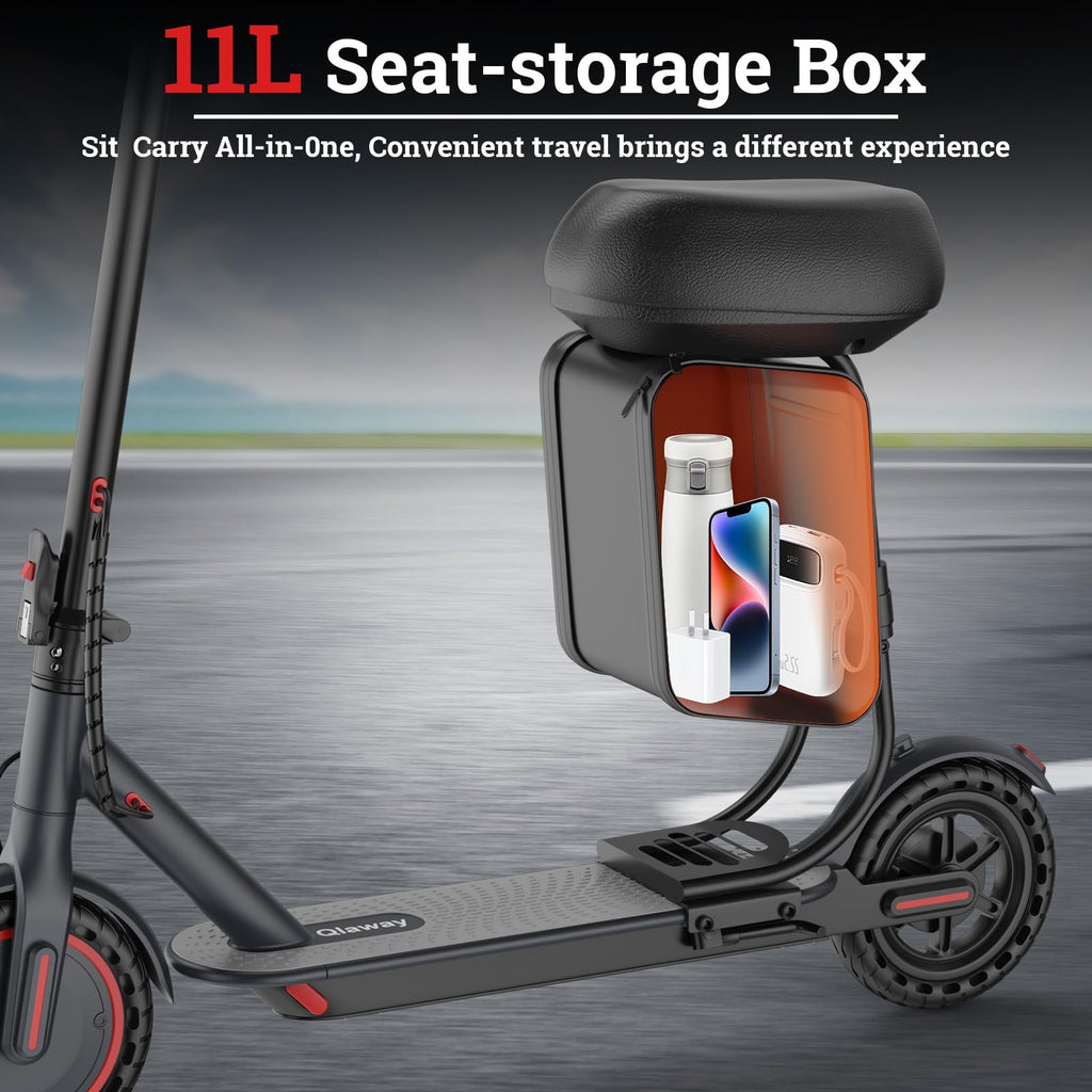 Qlaway Electric Scooter for Adults - 2-in-1 Seat Box, 8.5 Solid Tire, Powerful 350W Motor, Top Speed 19 MPH, Max 16 Miles Ranges