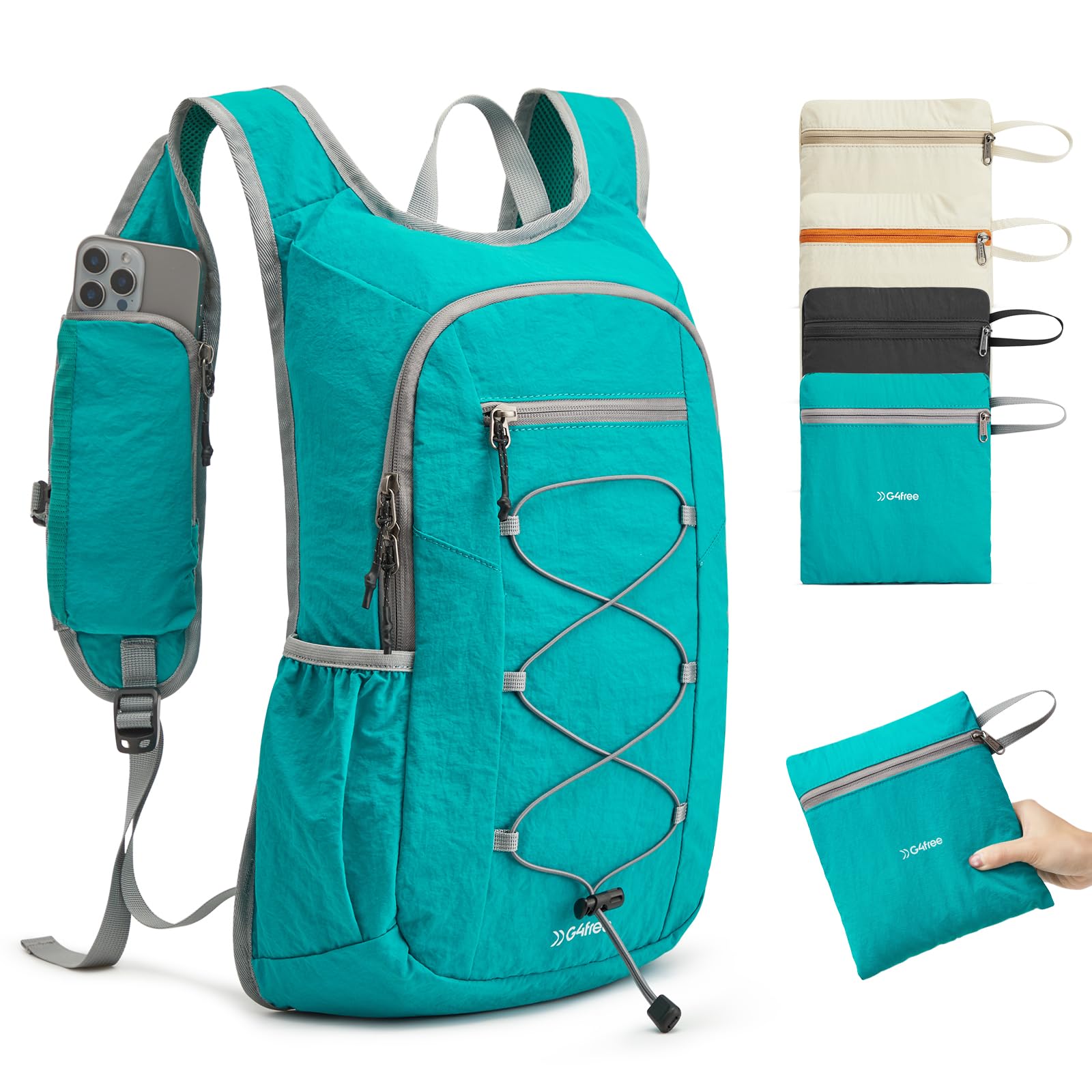 G4Free 20L Hiking Backpack Lightweight Daypack with Phone Pocket Small Packable Foldable Hiking Bag for Women Men, Peacock Blue