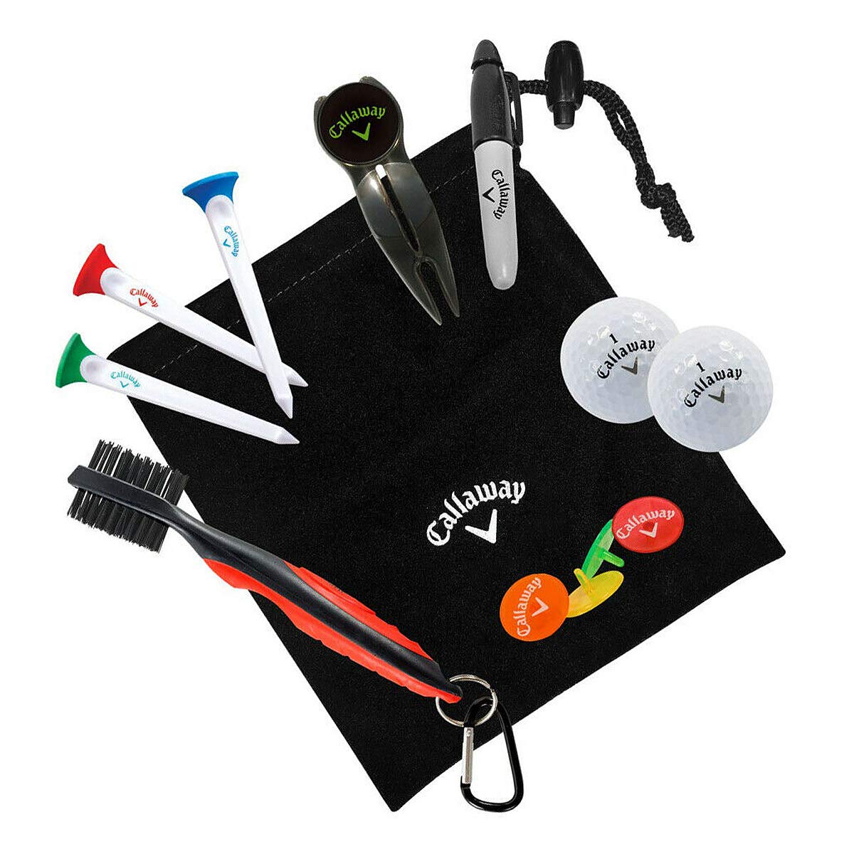 Callaway On-Course Golf Accessories Gift Set With Golf Club Brush & Divot Repair Tool With Ball Marker,Black