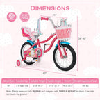 Baby Joy Kids Bike, 14 Inch Children Bicycle W/Basket, Doll Seat, Colorful Streamers, Training Wheels, Adjustable Seat & Handleb