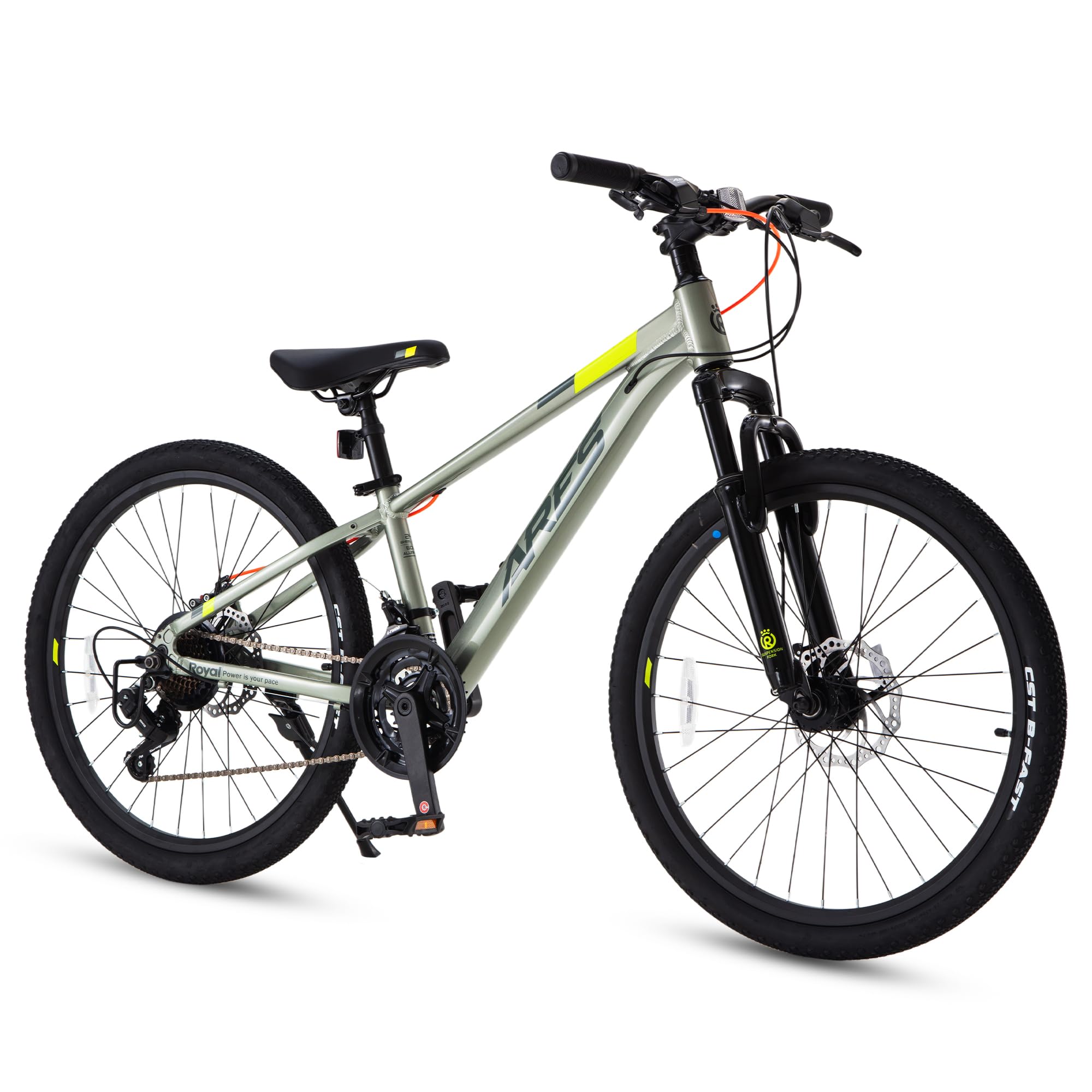 RoyalBaby Ares Kids Mountain Bike, Ultra-Light Aluminum 24 Inch Wheel Bicycle, 21-Speed Hardtail Front Shock MTB for Boys Girls 