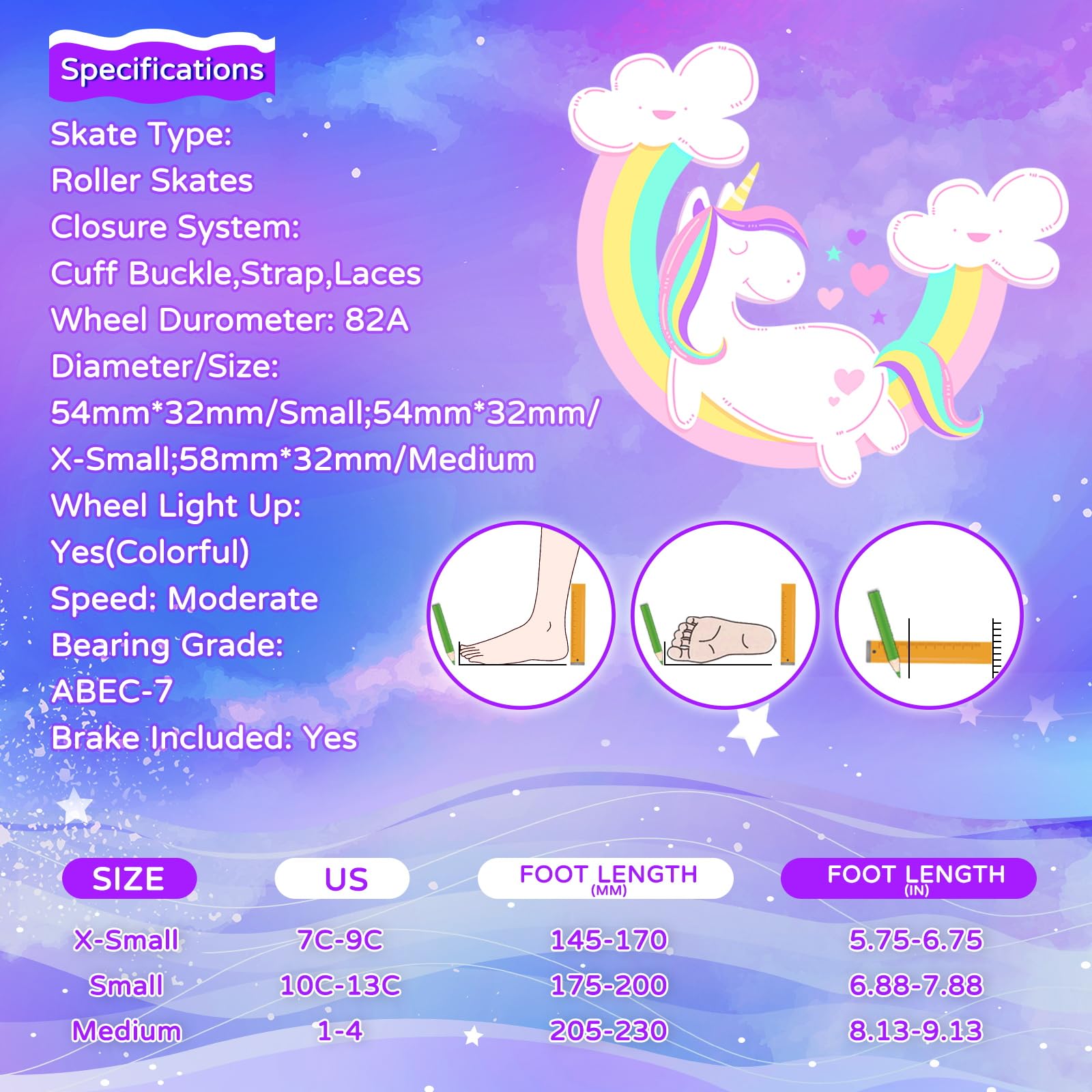 Girls Roller Skates For Big Kids Ages6-12 7 8 9 10, 4 Size Adjustable Rainbow Quad Skates With All Light Up Wheels - Best Birthd
