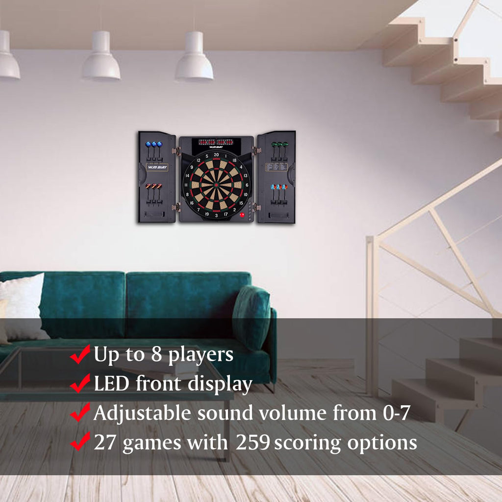 Electronic Soft Tip Dartboard Set With Cabinet, 12 Darts Led Display (X-Classic Darts)