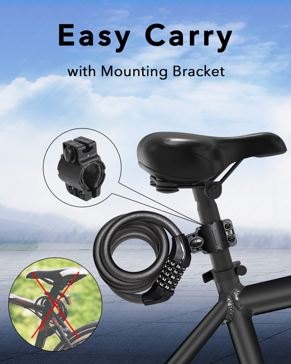 Keystp Bike Lock Cable, Up To 15Mm Thicker Steel Cable, High Security 5-Digit Resettable Combination Bicycle Lock Anti-Theft, Sc