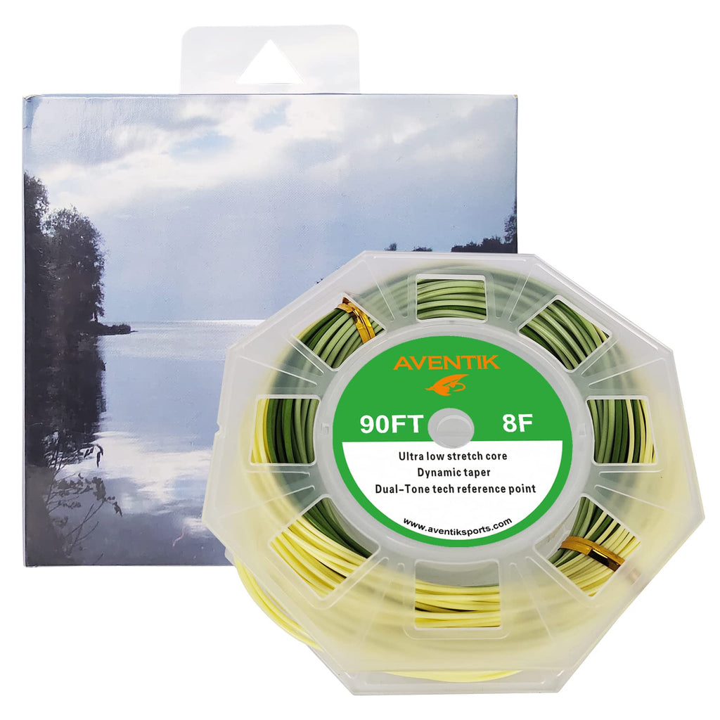 Aventik Weight Forward Fly Fishing Line Floating Trout Percerption Line Ultra Low Core 2Pcs Welded Loops (Light Green+Dark Green