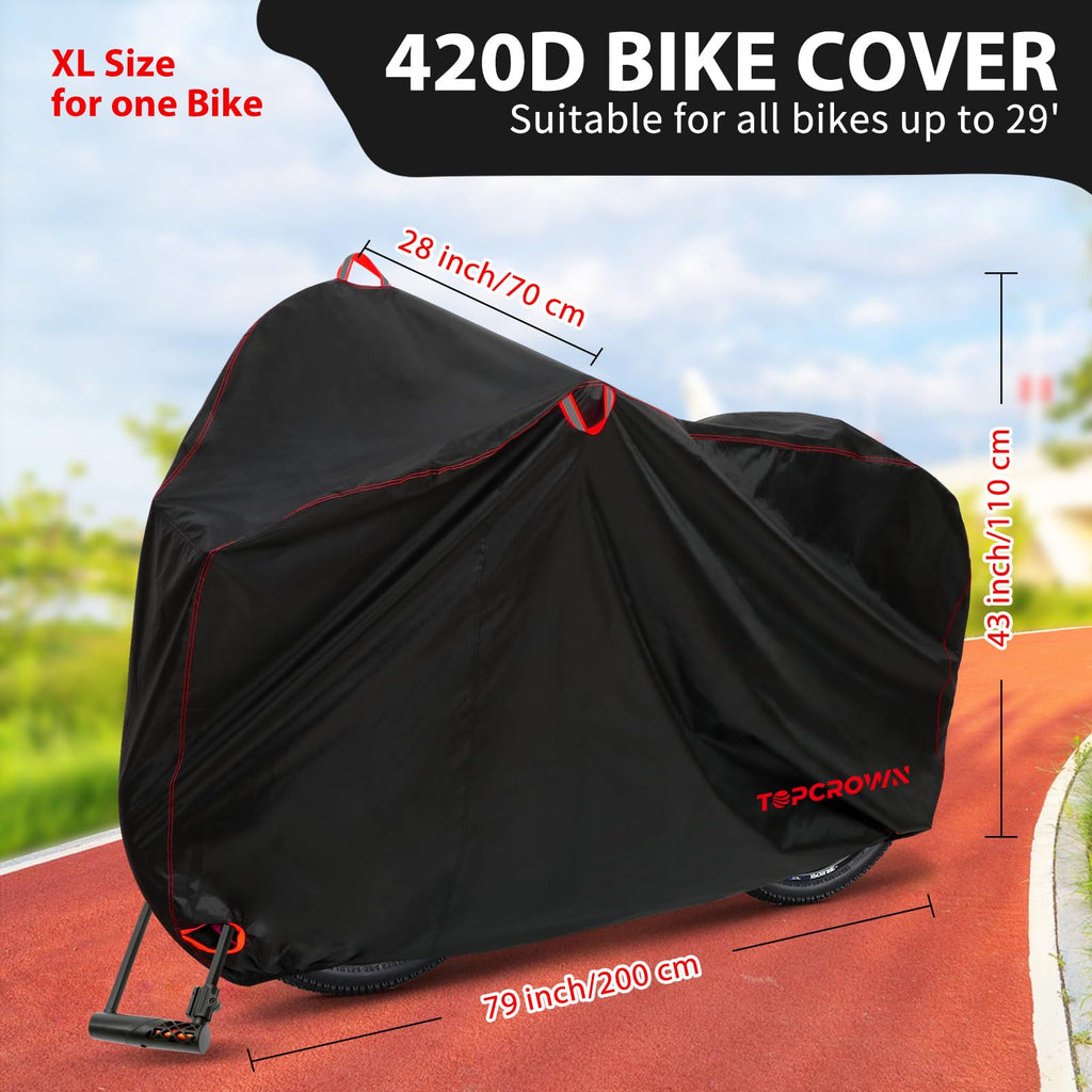 Topcrown Bike Cover Waterproof Outdoor Storage for 1 Bike, Bicycle Cover Rain Sun UV Dust Wind Proof with Storage Bag for Mounta
