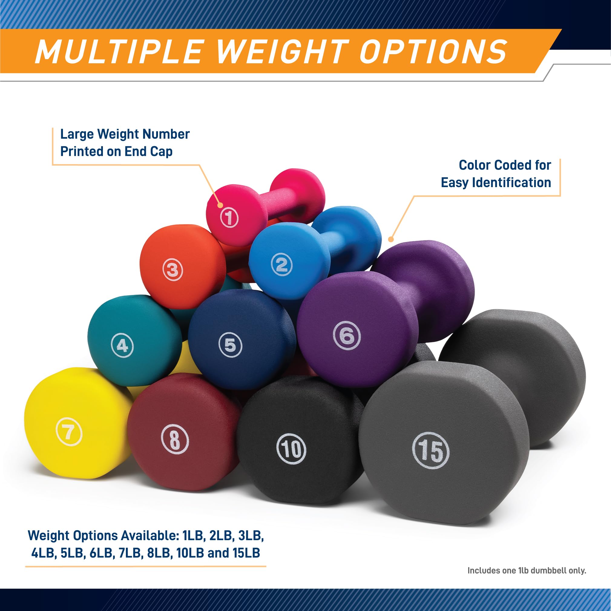 Marcy Neoprene Dumbbell, Single Piece, 1-Lb, Fuchsia