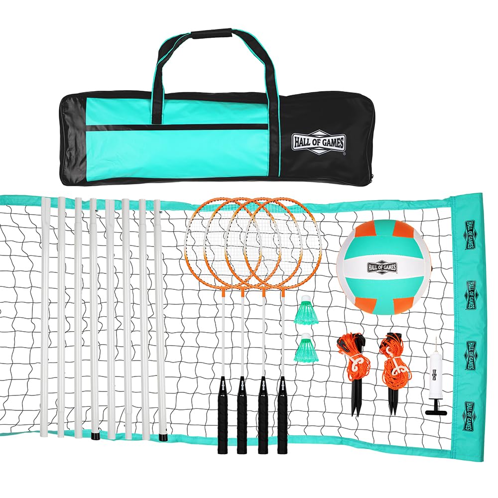 Hall of Games 20ft Outdoor Volleyball and Badminton Net with Carrying Bag Accessories Set and Adjustable Steel Poles Perfect fo