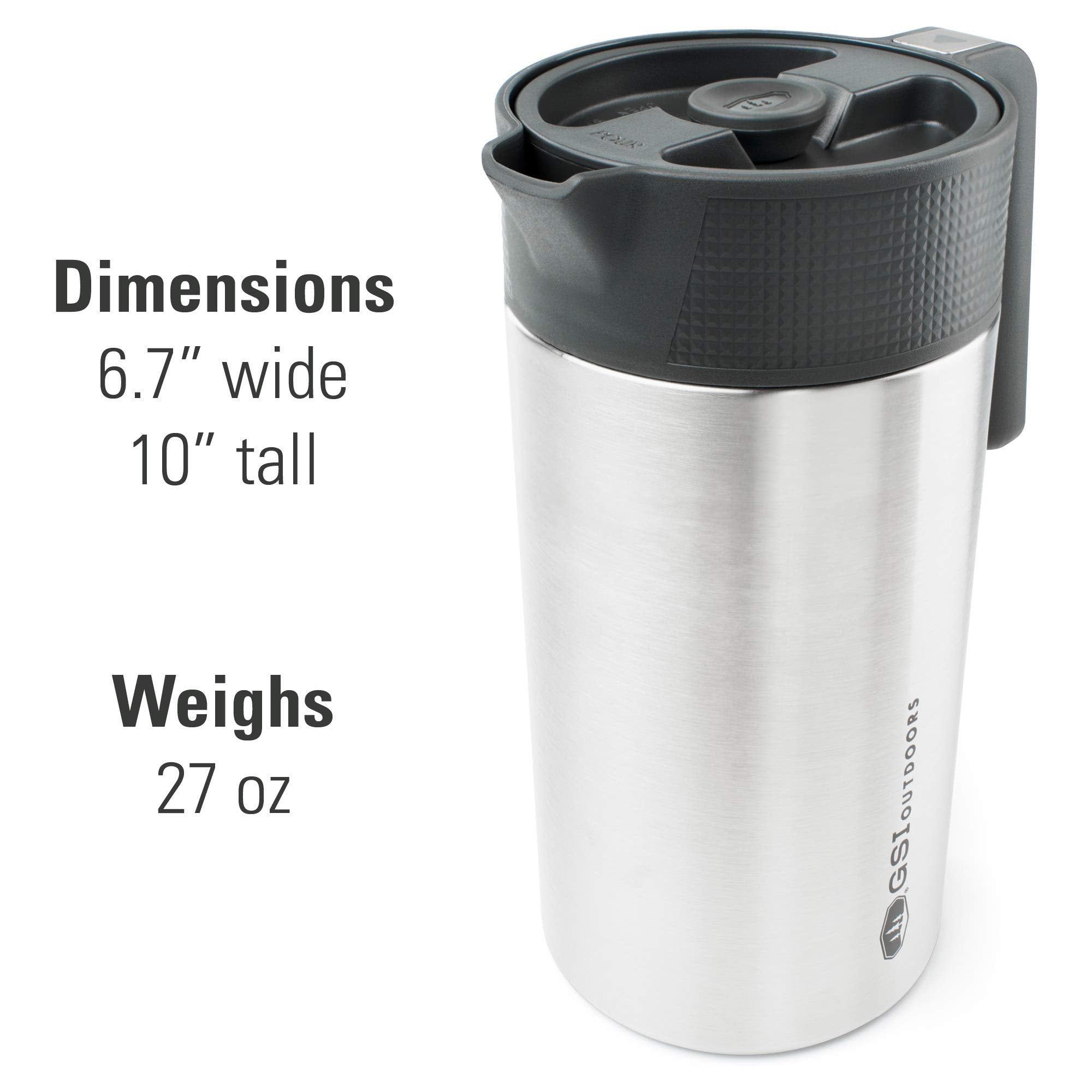 Gsi Outdoors, Glacier Stainless Javapress, 30Oz French Press Coffee Mug For Camping, Brushed