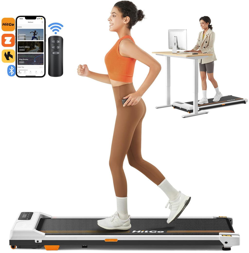 Hitgo Under Desk Treadmill - 2 In 1 Walking & Jogging Pad, Portable With Remote Control & App, 2.5Hp Compact Walking Pad For Hom