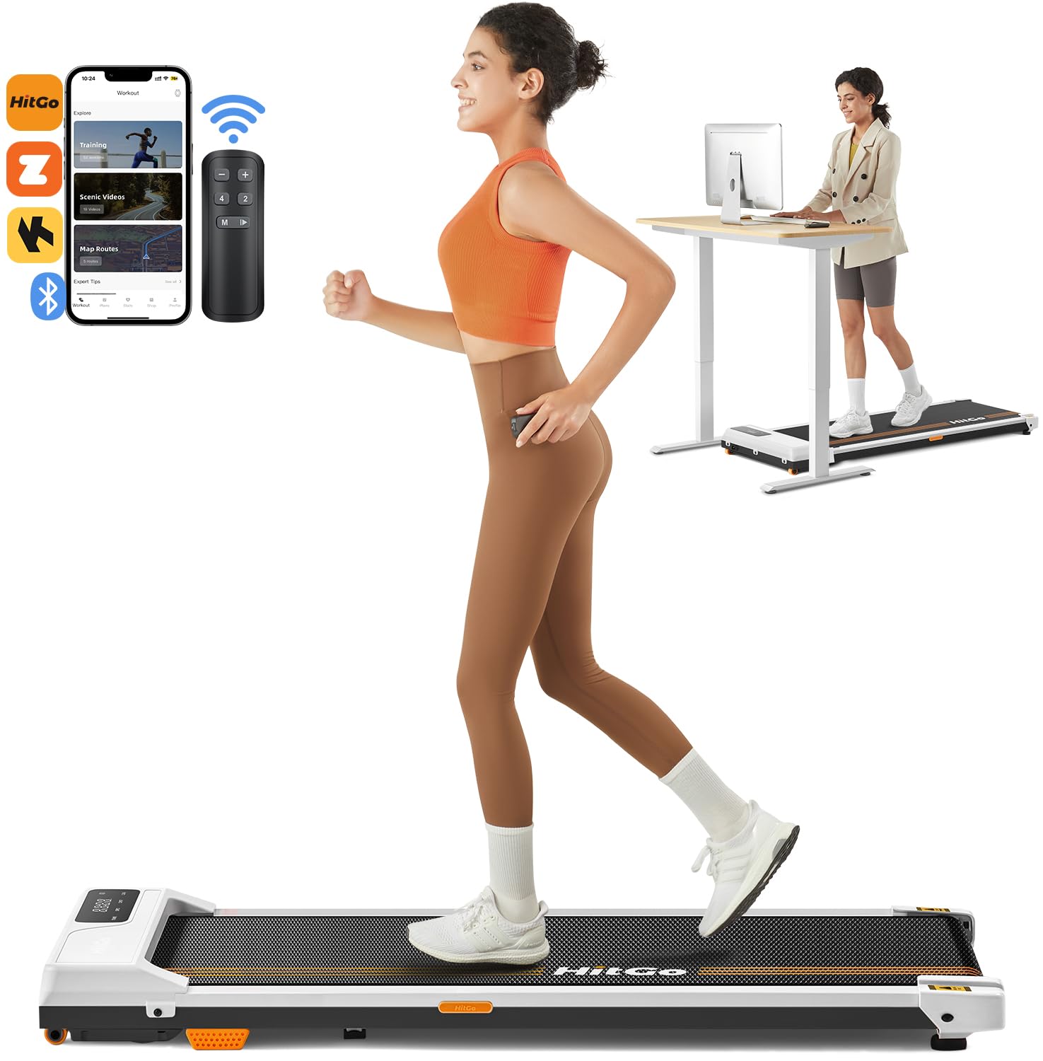 Hitgo Under Desk Treadmill - 2 In 1 Walking & Jogging Pad, Portable With Remote Control & App, 2.5Hp Compact Walking Pad For Hom