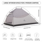 Naturehike Cloud Up 2 Person Tent Lightweight Backpacking Tent With Footprint - 3 Season Free Standing Camping Hiking Two Person