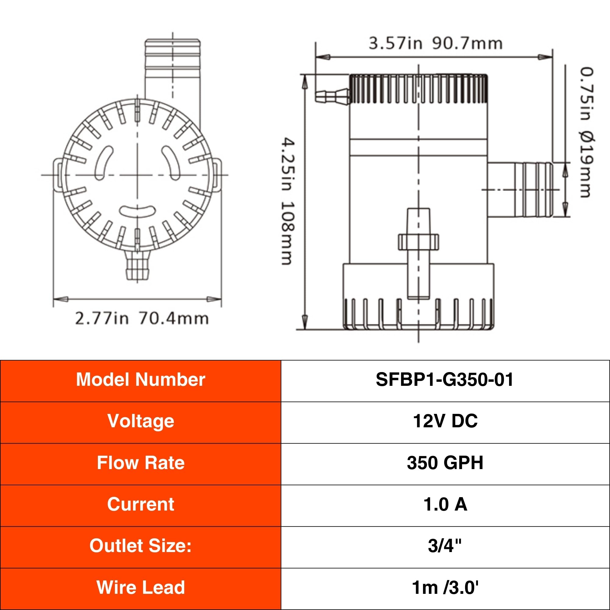 Seaflo 12V 350 Gph Bilge Pump