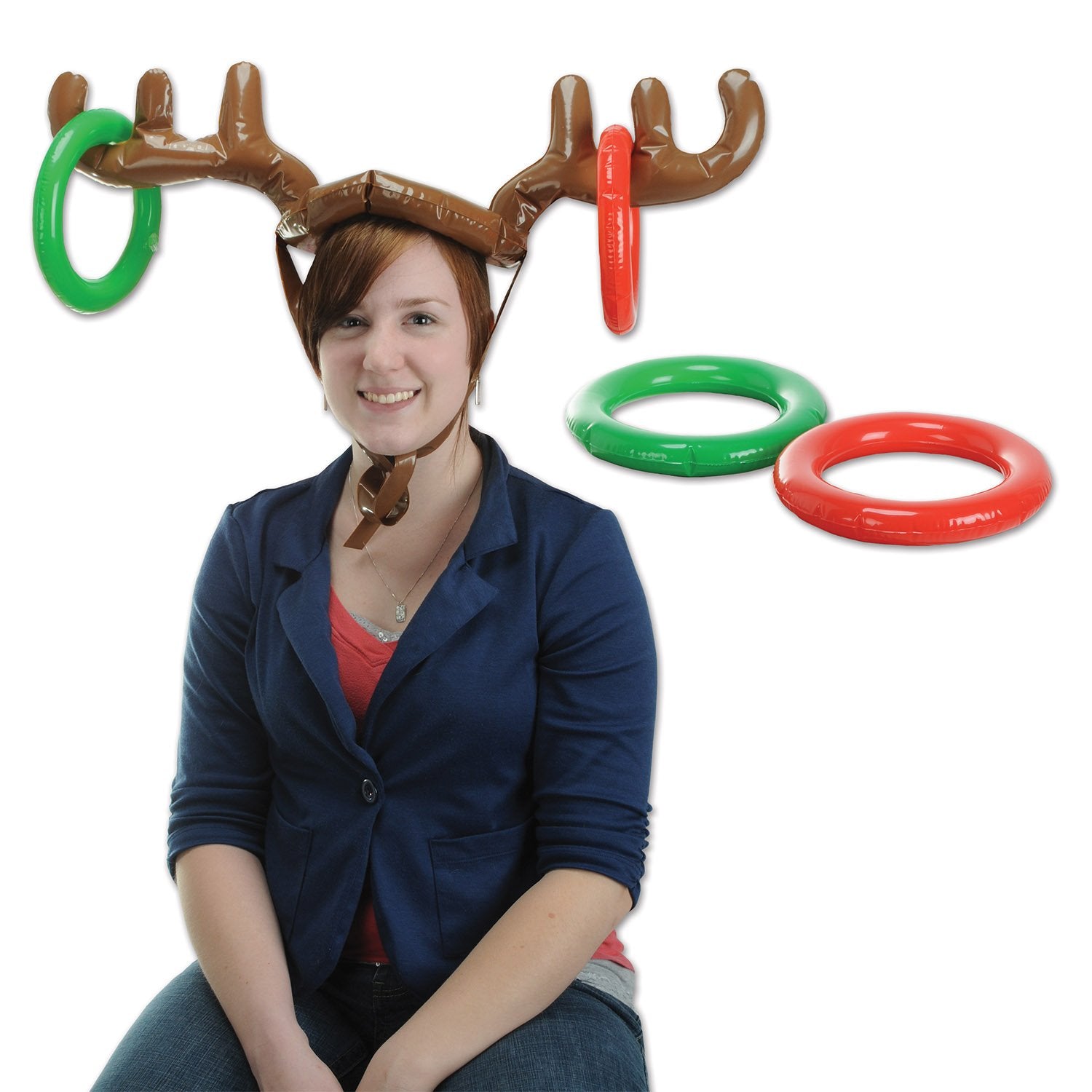 Beistle Inflatable Reindeer Ring Toss, 27'' And 7.25'', Brown/Red/Green