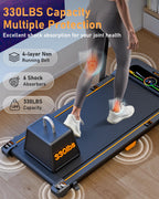 Walking Pad Treadmill, Walkwake 8% Incline Walking Pads, Compact Under Desk Treadmill For Home, 330Lb Capacity 2.5Hp Running Mac