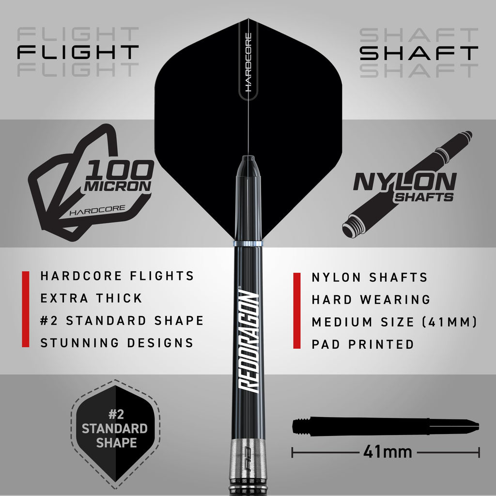 Red Dragon Pegasus Tungsten Steel Darts Set - 30 Gram - Black Shafts, Black Extra Thick Flights And Case