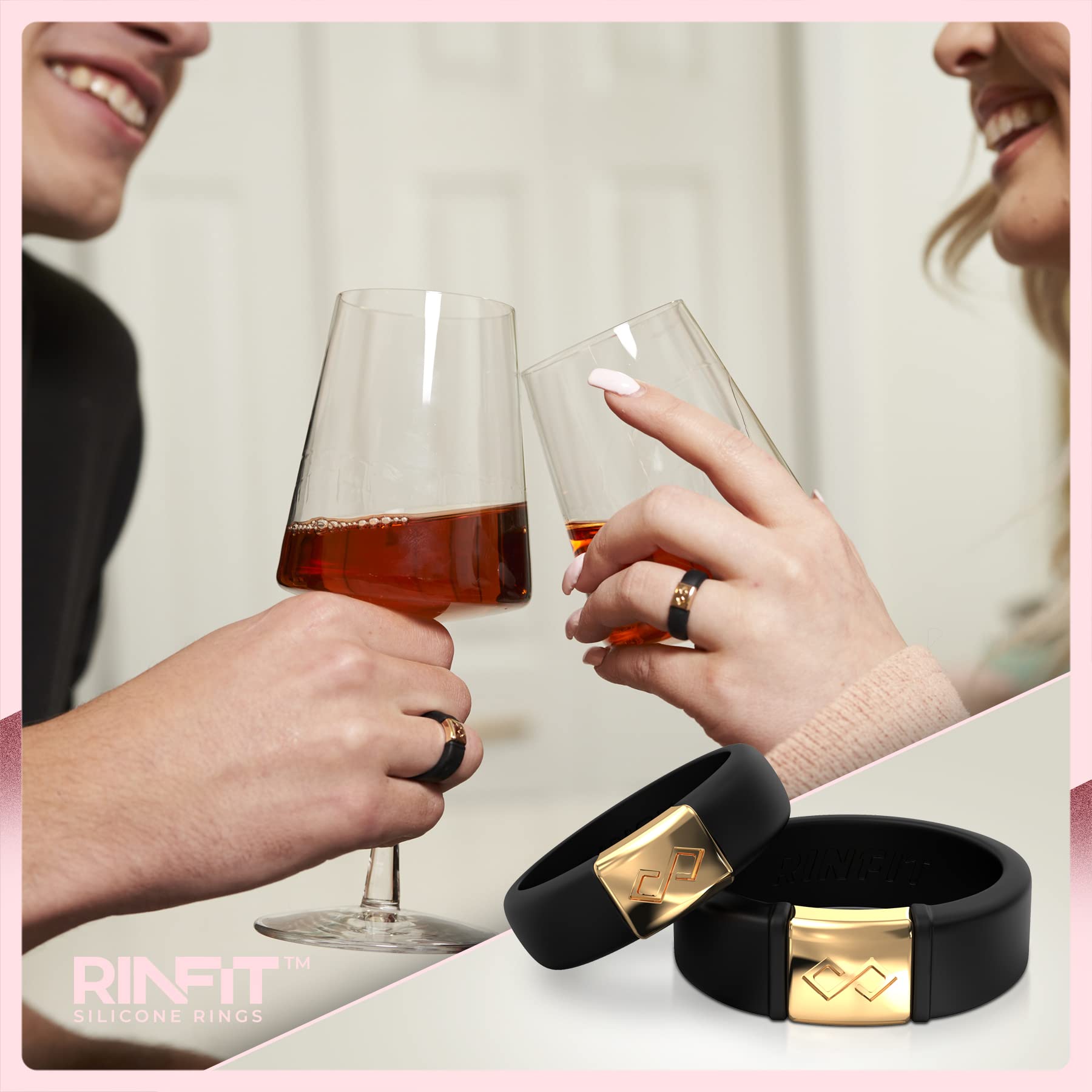 Rinfit Silicone Rings For Women - Silicone Wedding Bands Women - Infinity Ring With Metal Plate - Rubber Rings Women - Metalnfin
