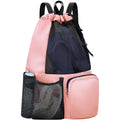 lifwimner Swim Bag Mesh Beach Drawstring Backpack with Wet Pocket Waterproof for Gym Workout Men Women (Pink)