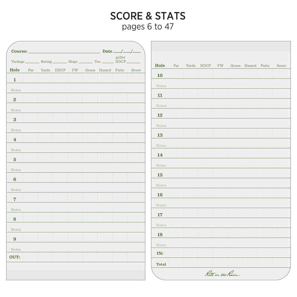 Rite In The Rain All Weather Golf Notebook, 3.5'' X 6'', Green Field Flex, Club Yardage Book & Hole Notes (No. 4)