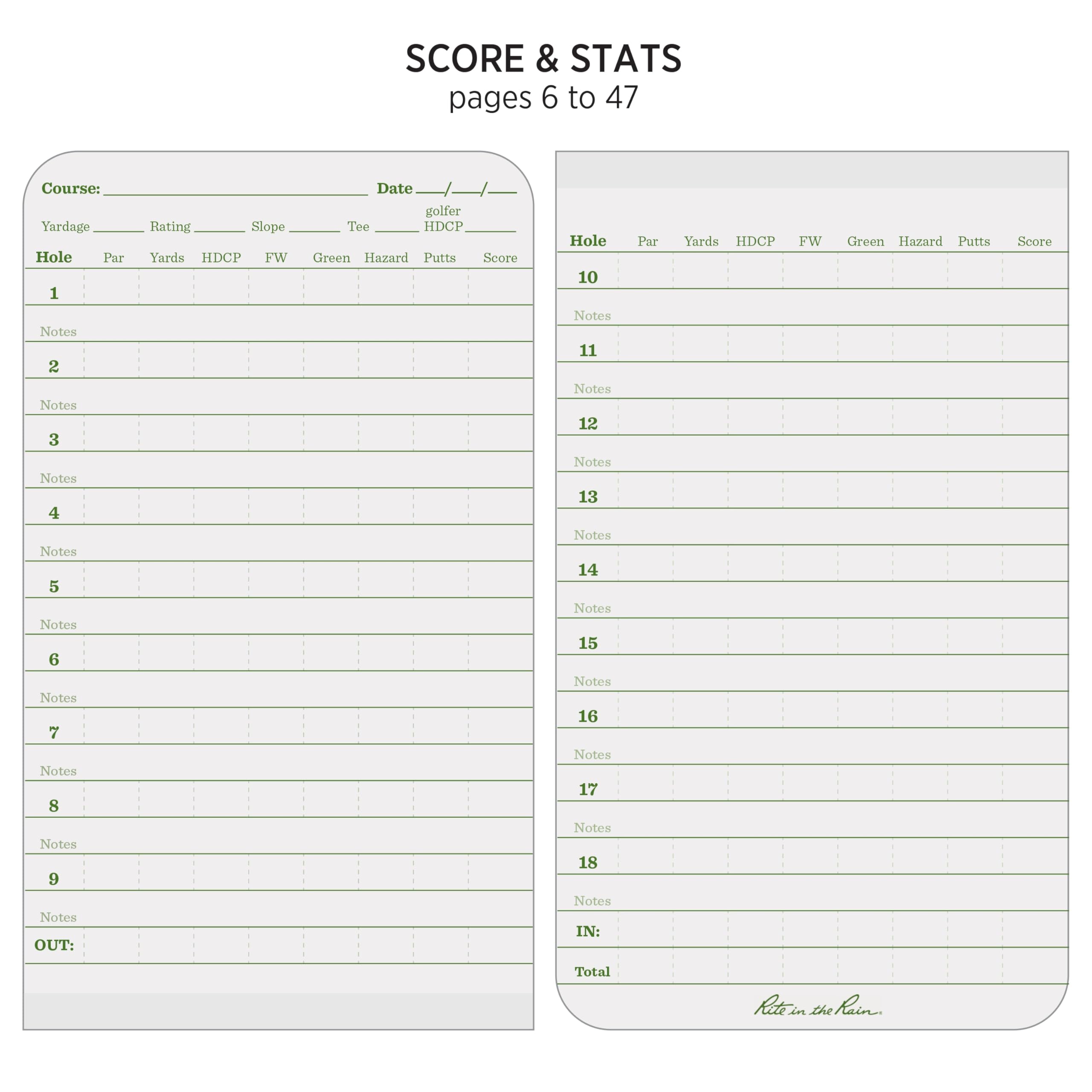 Rite In The Rain All Weather Golf Notebook, 3.5'' X 6'', Green Field Flex, Club Yardage Book & Hole Notes (No. 4)