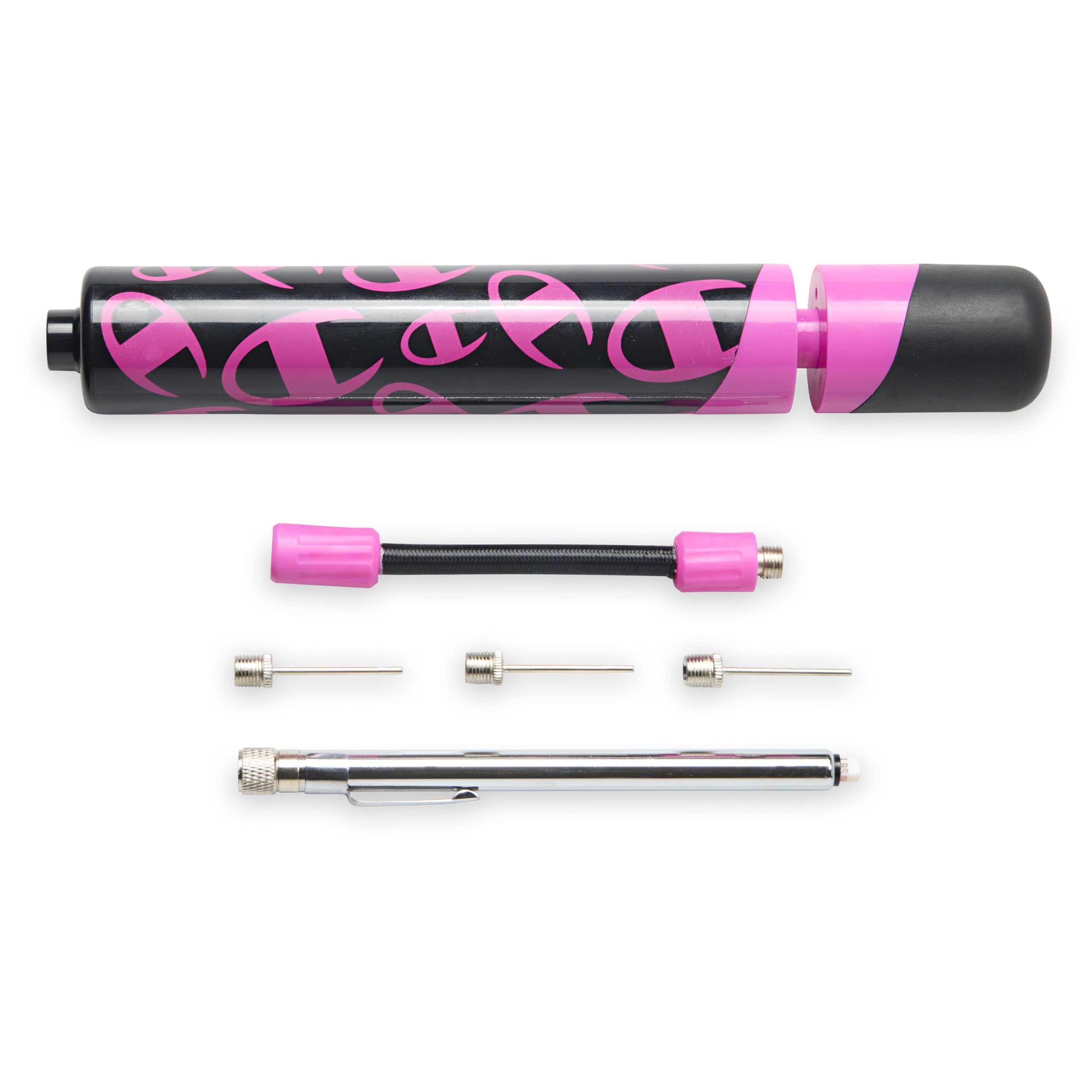 Champion Dual Action Air Pump for Balls (Optic Pink/Black), Replacement Hand Pump with Dual Action Design, Pressure Gauge, Flexi