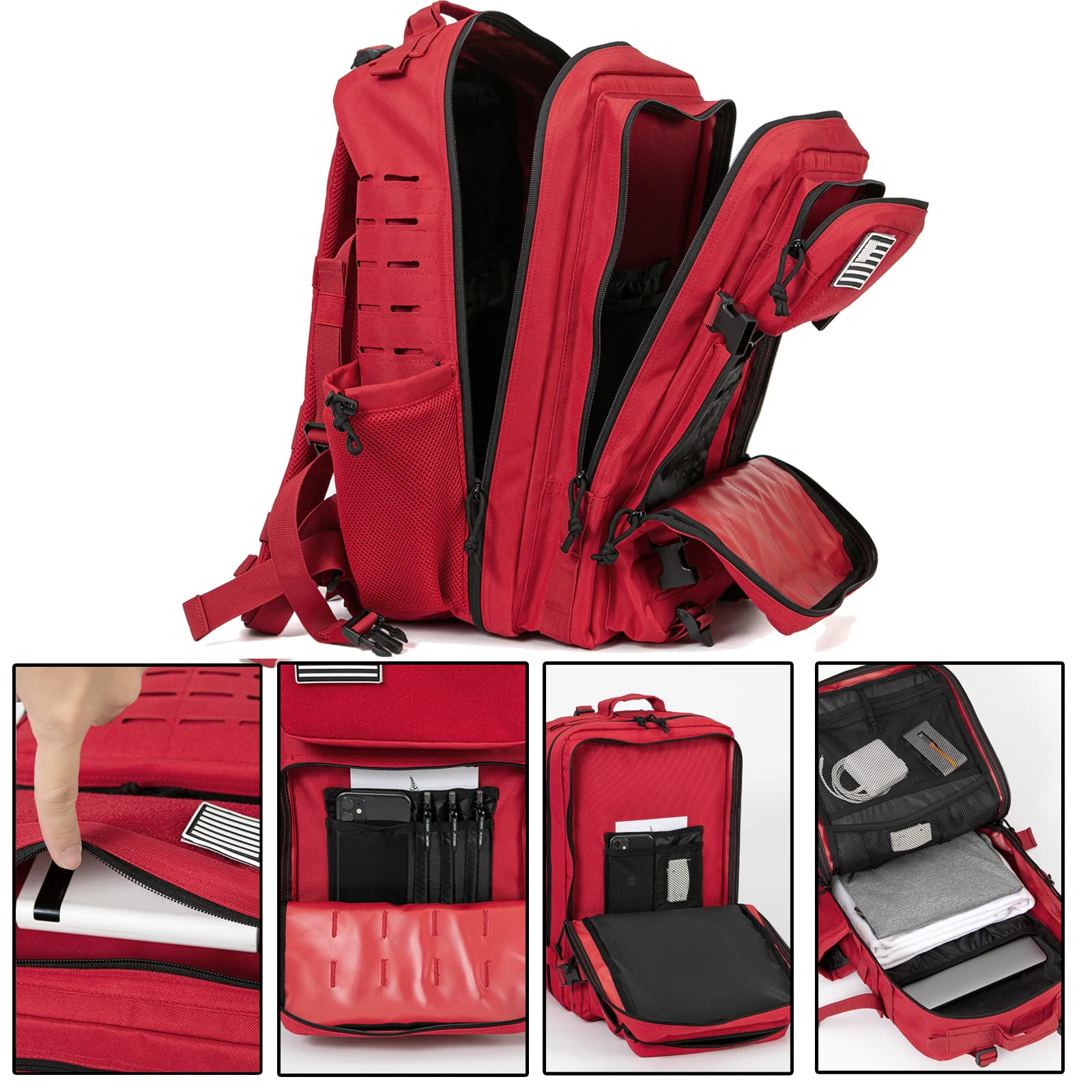 Qt&Qy Red Military Tactical Backpacks For Women Ccw Army Laser Cut Molle Daypack 45L Large 3 Day Bug Out Bag Gym Rucksack With B