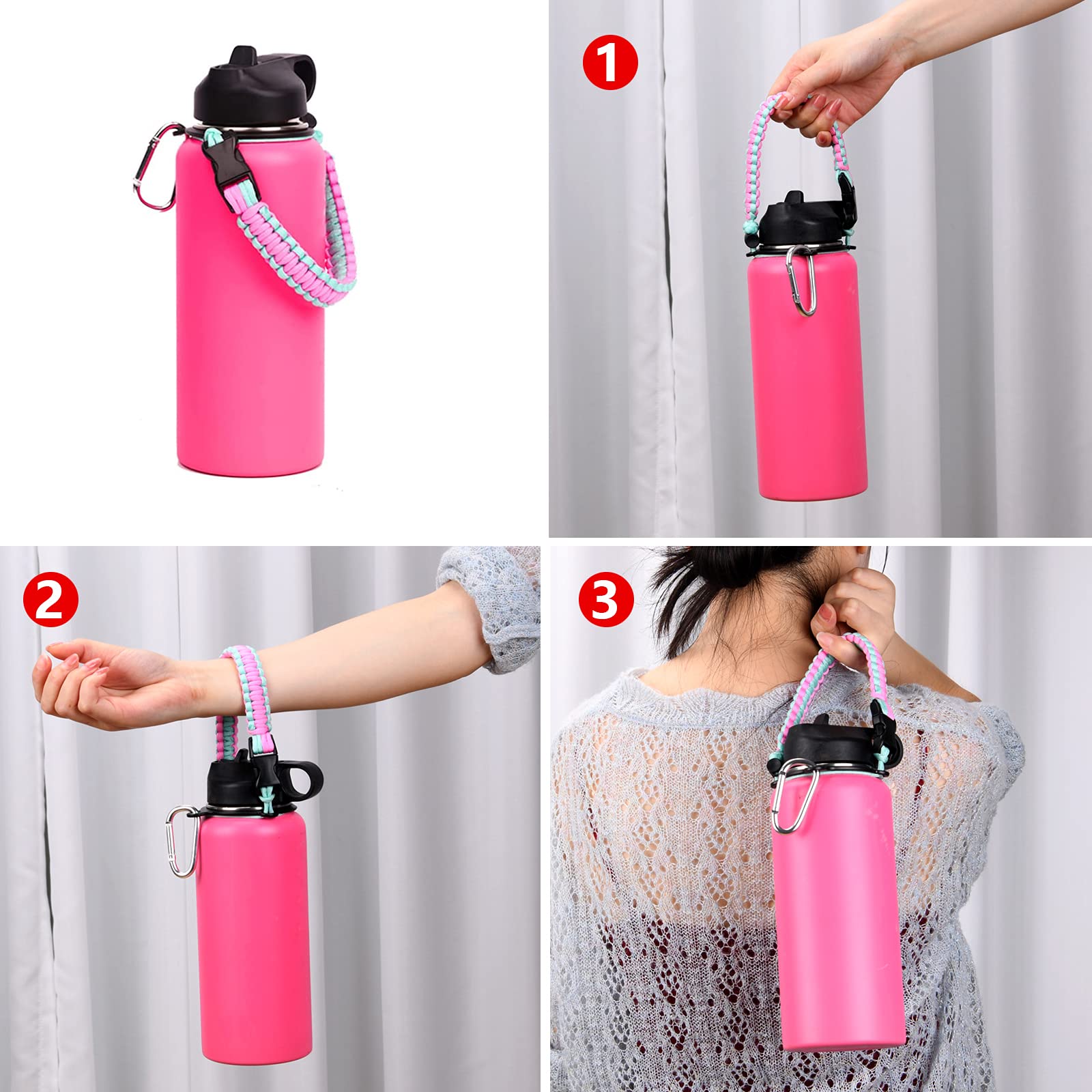 Wongeto Paracord Handle With Shoulder Strap,Compatible With Hydro Flask Wide Mouth Water Bottles 12Oz - 64 Oz (Not Compatible Fo