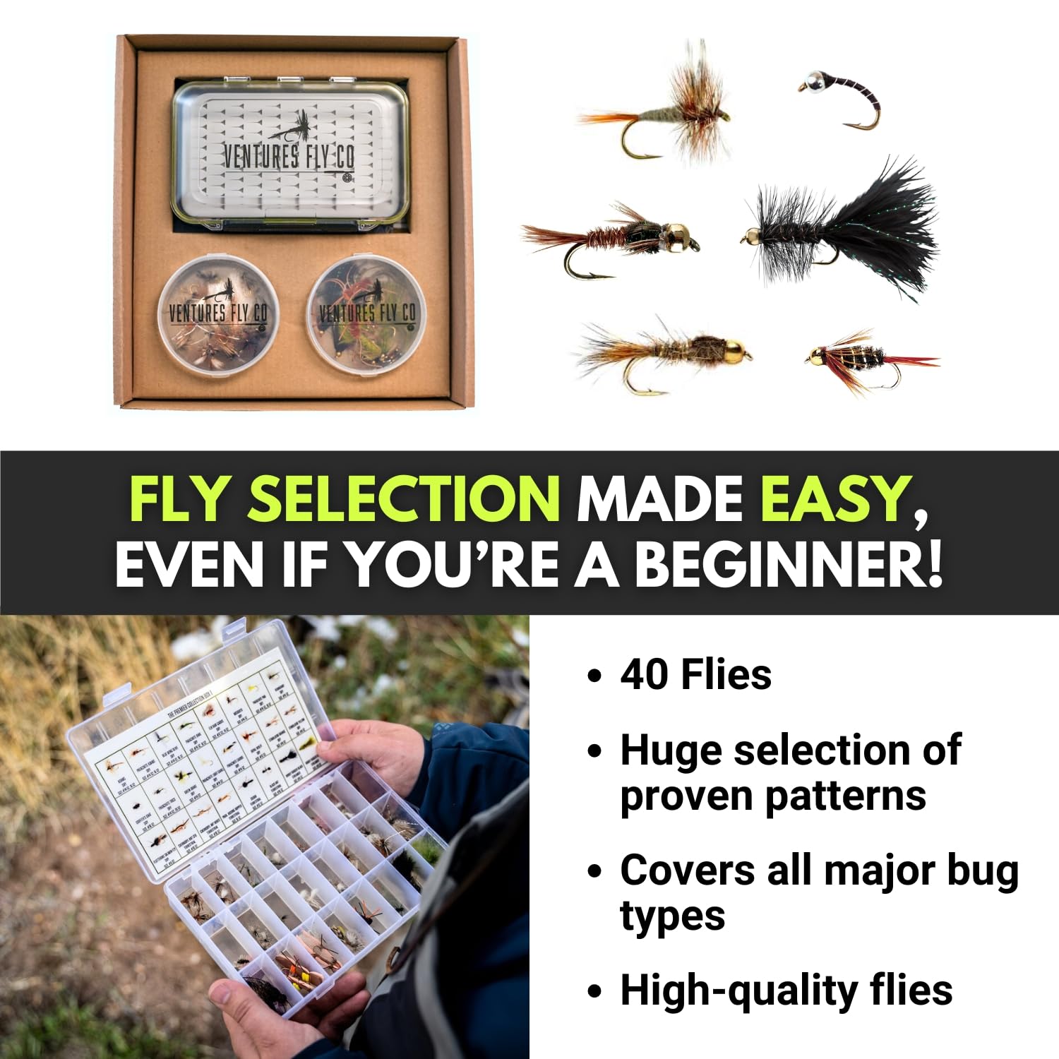 Ventures Fly Co. | Toe Dipper Starter Package | 13 Fly Fishing Accessories Complete Combo | Includes Rod, Reel, Line, Case, Flie