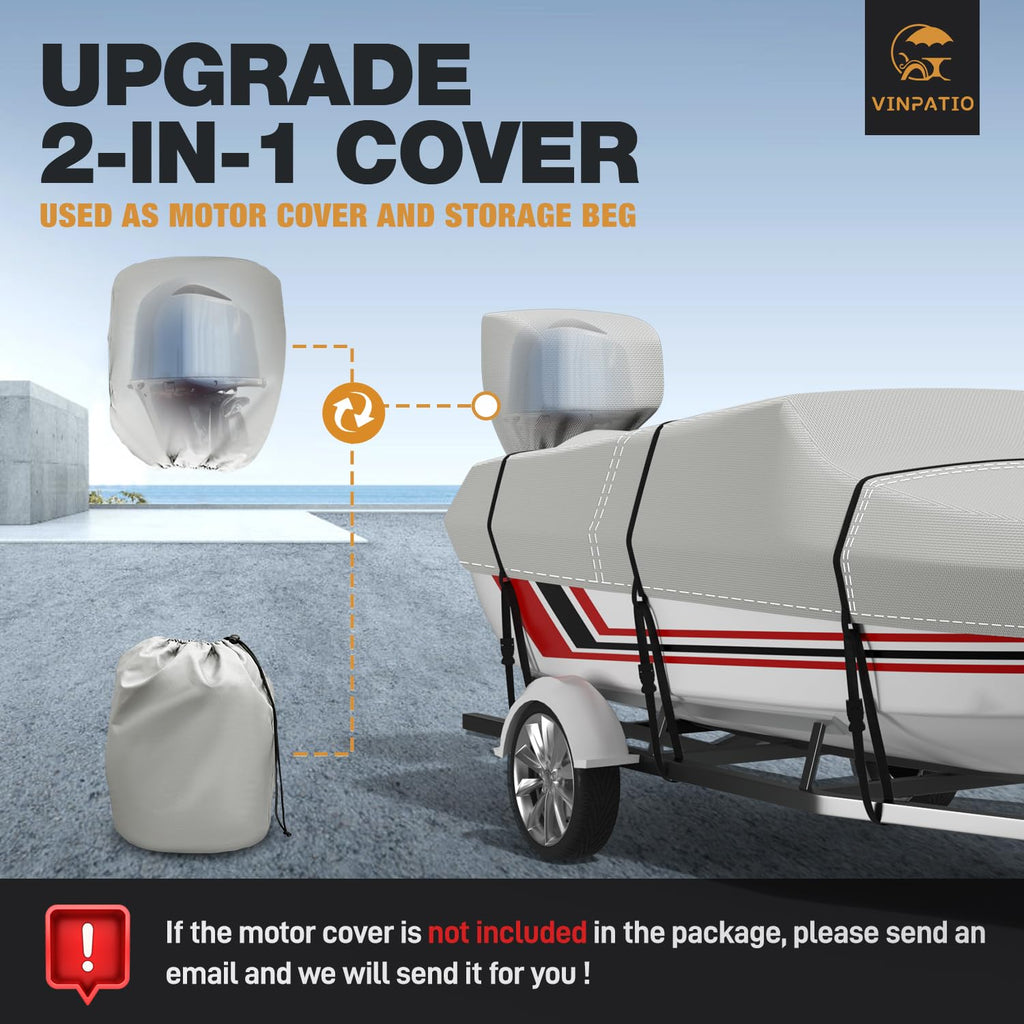 Vinpatio Trailerable Boat Cover, 600D Solution-Dyed Bass Boat Cover, 20-22 Ft Heavy Duty 100% Waterproof Boat Covers Fits V-Hull