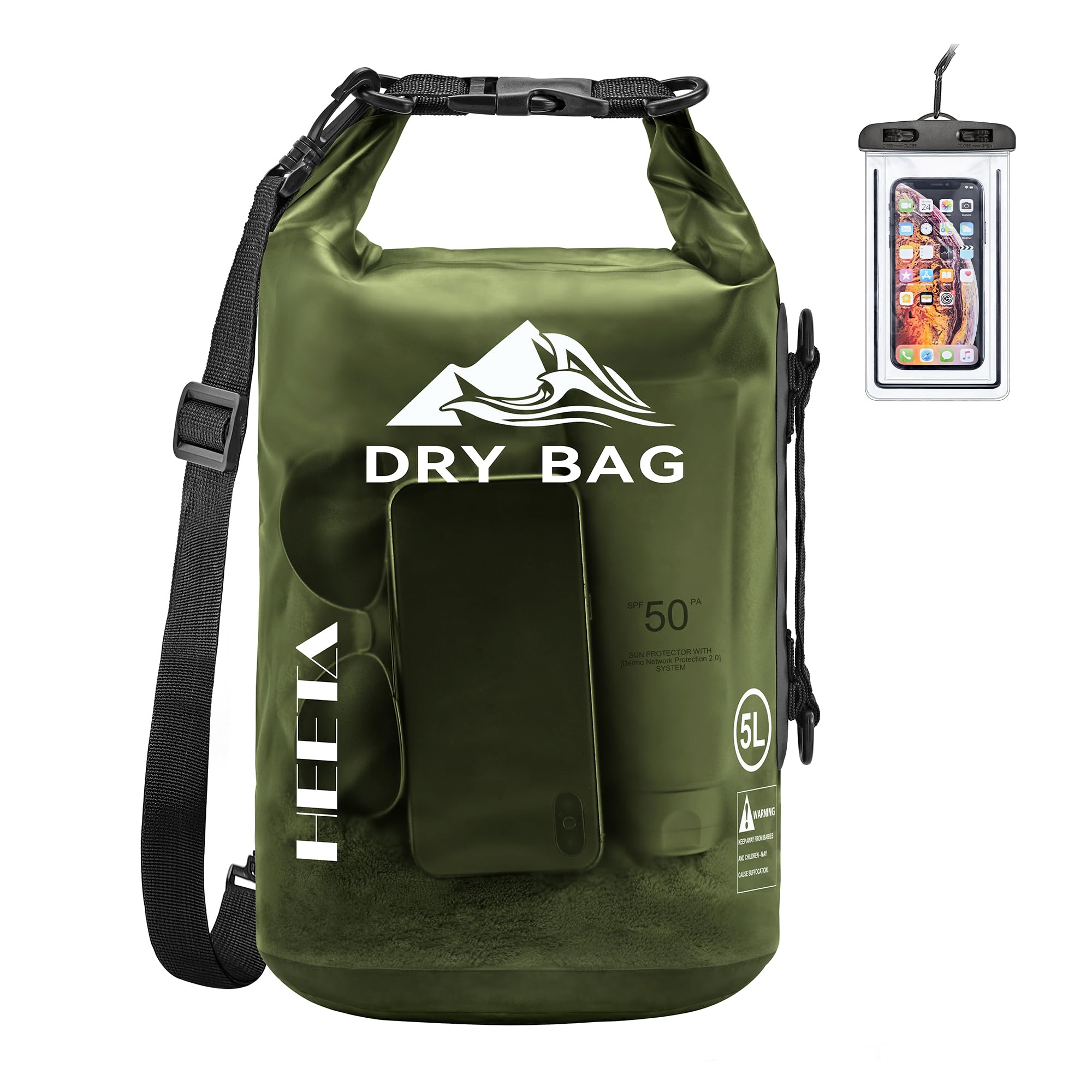 HEETA Dry Bag Waterproof for Women Men, Roll Top Lightweight Dry Storage Bag Backpack with Phone Case for Travel Swimming Boatin
