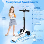 Electric Scooter for Kids Ages 3-12, 3-Wheel Foldable Scooter with Full Body Lights, Wide Deck,3 Adjustable Heights, 5MPH Safe S
