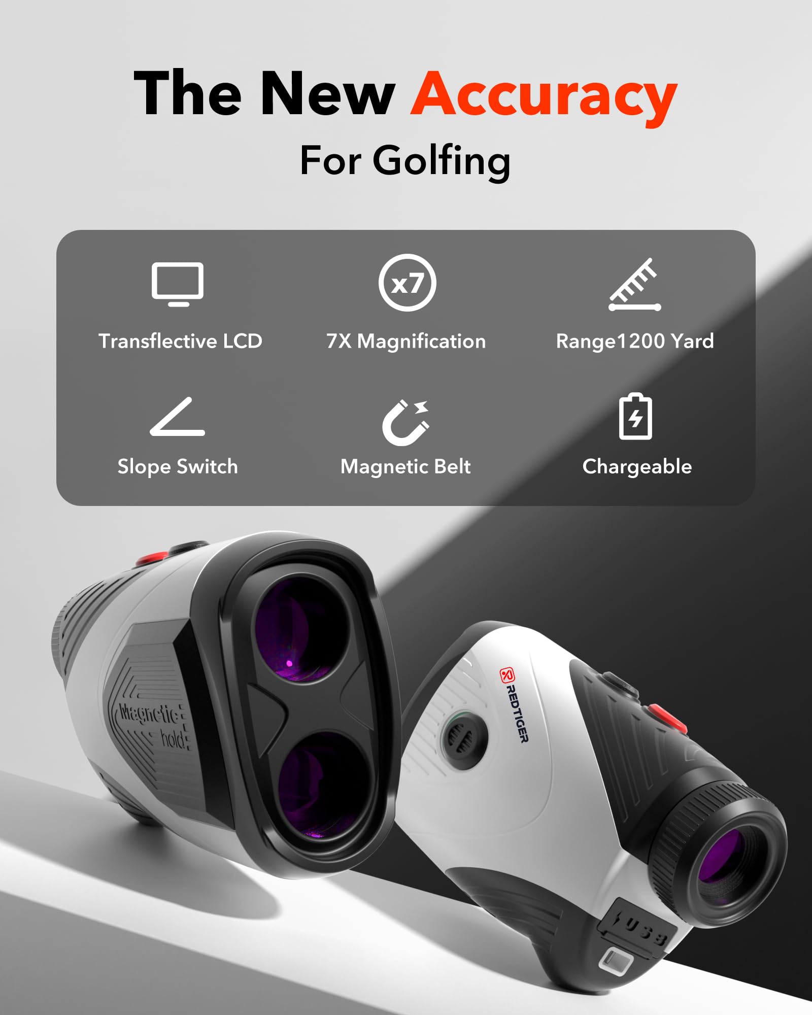 Redtiger Golf Rangefinder With Slope, 1200 Yards Laser Range Finder Golfing, 7X Magnification, Flag Pole Locking Vibration, Rech