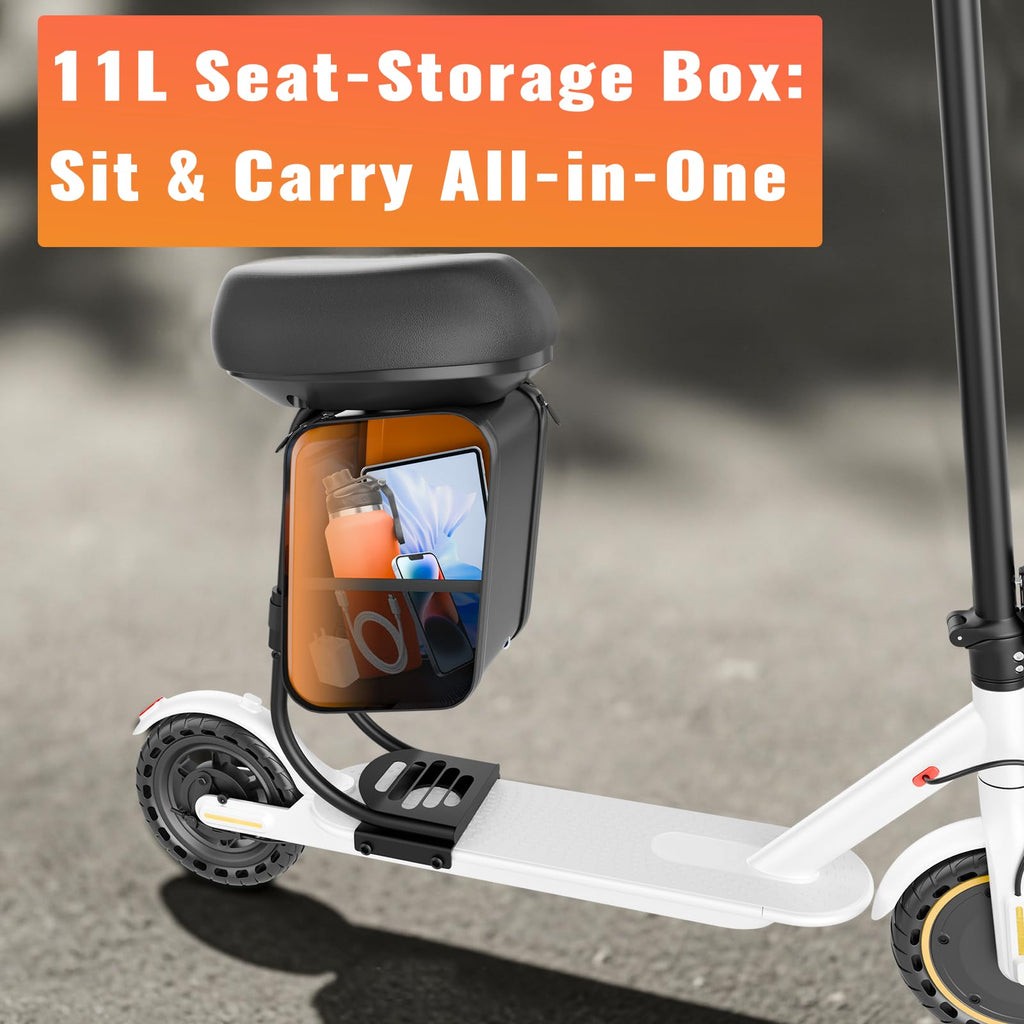 Qlaway Electric Scooter with Seat, 350W Motor, Top Speed 19Mph(31km/h), Max 22 Miles Ranges, 350W Motor, 8.5 Solid Tires, Alumin