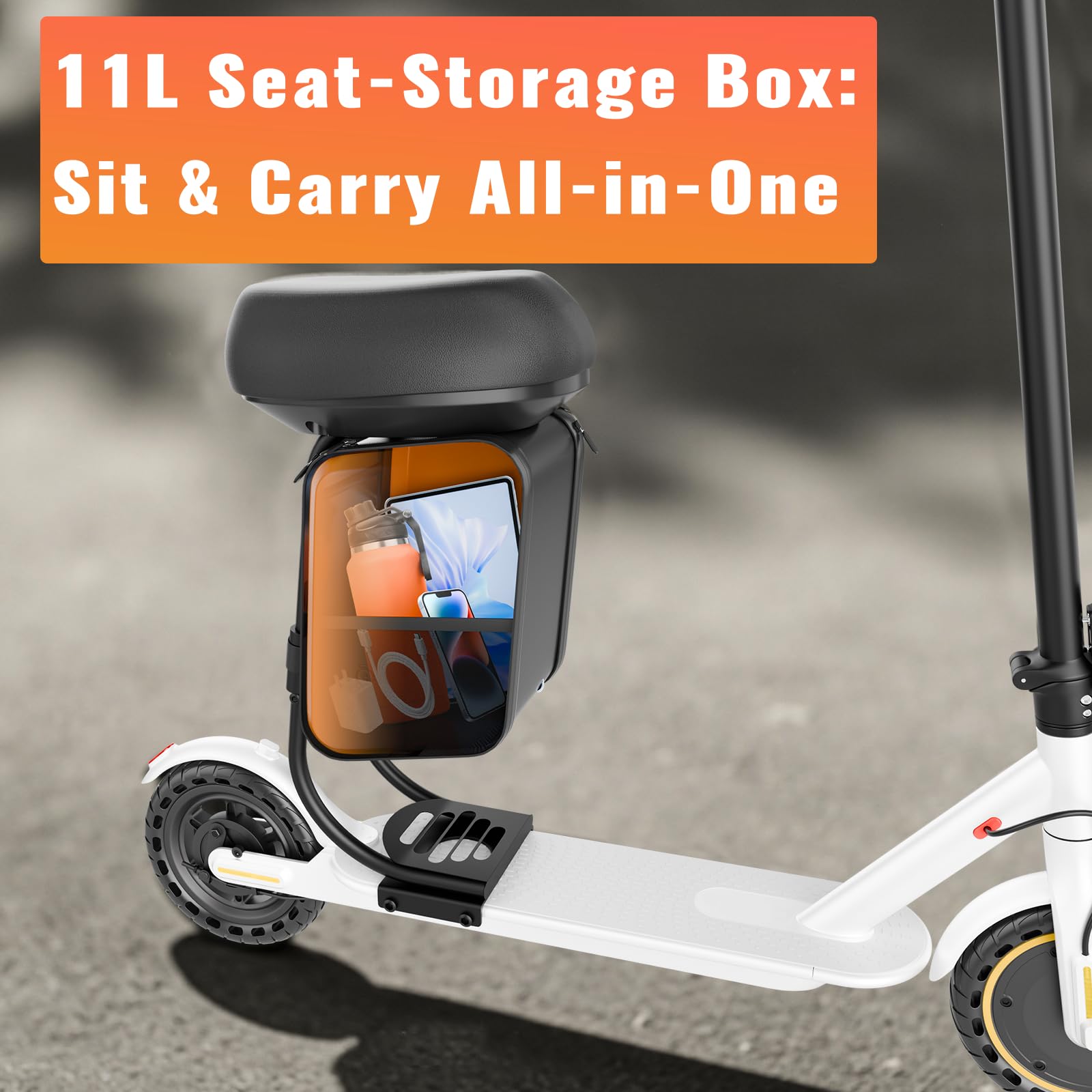 Qlaway Electric Scooter with Seat, 350W Motor, Top Speed 19Mph(31km/h), Max 22 Miles Ranges, 350W Motor, 8.5 Solid Tires, Alumin