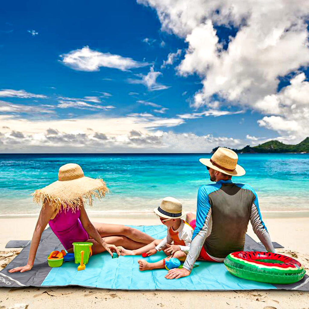 Covacure Beach Blanket Waterproof Sandproof 79   X 83- Large Beach Blanket Sandproof Fits For 4 Adults, Waterproof Beach Mat Wit