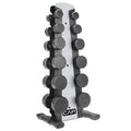 CAP Barbell 210 lb Rubber Coated 12-Sided Dumbbell Set with Vertical Rack, Space-Saving Storage for Home Gym Strength Training, 