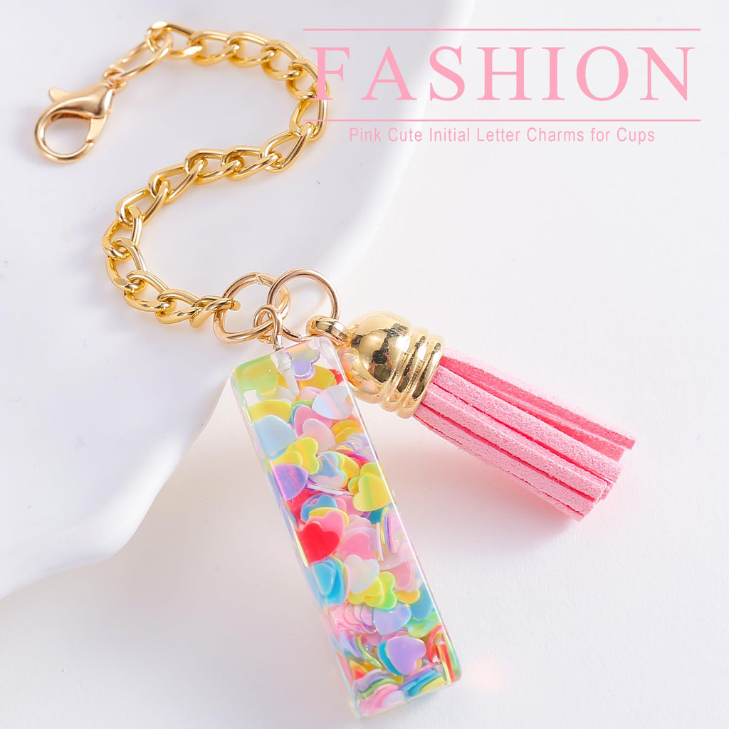 Letter Charm Accessories for Stanley Cup 1 PCS Cute Initial Keychain Handle Charm for Stanley Tumbler for Women Pink Letter I